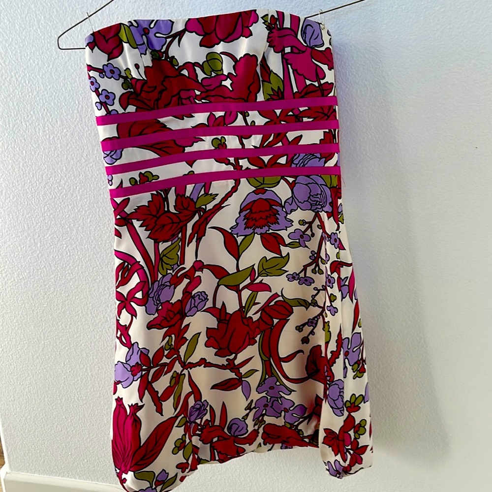 Badgley Mischka floral strapless dress size 6
